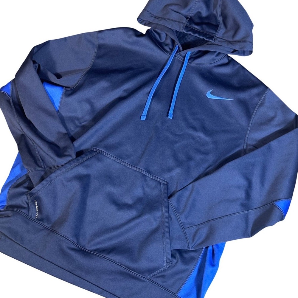 Nike Hoodie Mens XL Navy Blue Therma-FIT Performance Fleece Pullover Sweatshirt